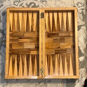 Vintage Backgammon Game Chess Board Hand Crafted Olive Wood in Israel Holy Land